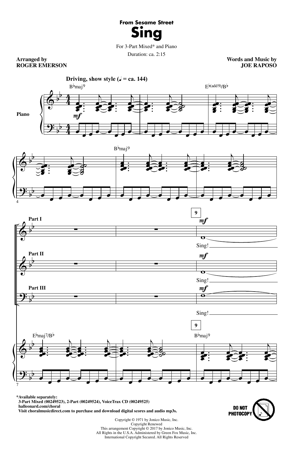 Produktbild zu: Sing (from Sesame Street) (arr. Roger Emerson)