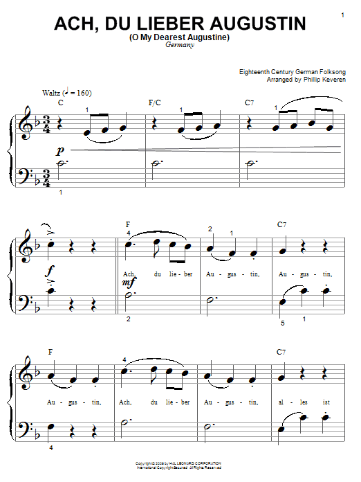 Product picture to: Ach Du Lieber Augustin (O My Dearest Augustine) (arr. Phillip Keveren)