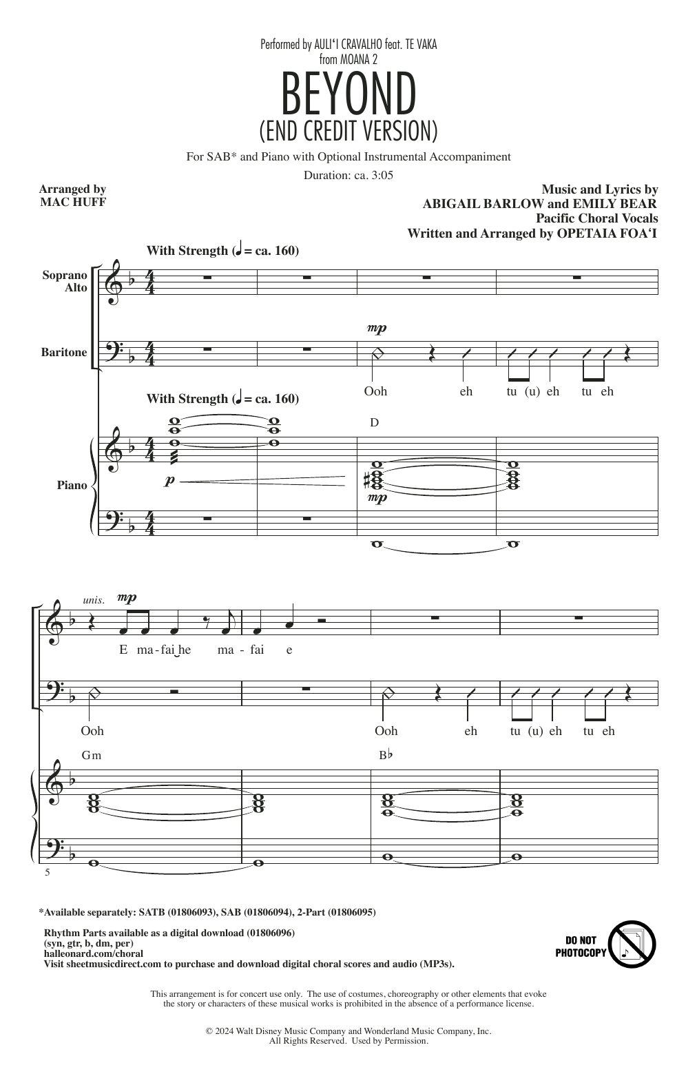 Produktbild zu: Beyond (End Credit Version) (from Moana 2) (arr. Mac Huff)