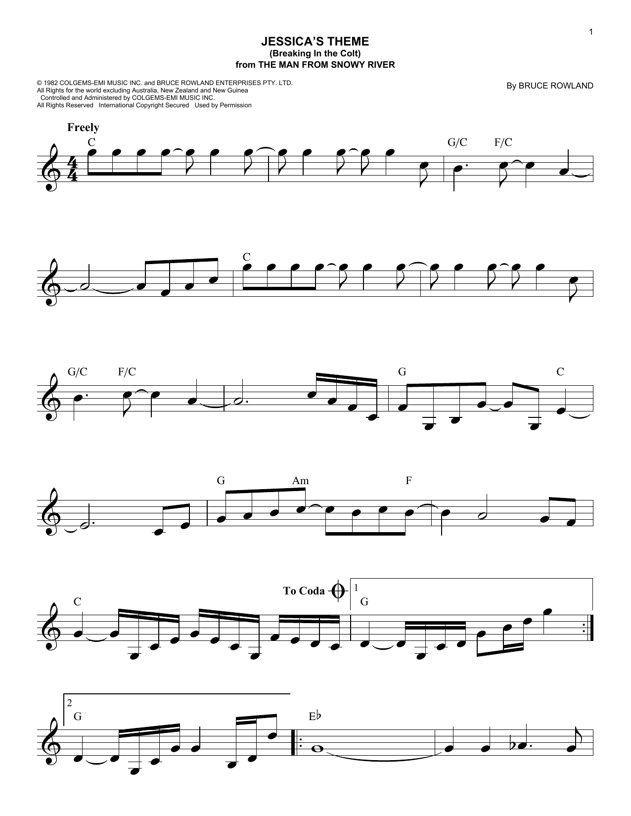 Produktbild zu: Jessica's Theme (Breaking In The Colt) (from The Man From Snowy River)