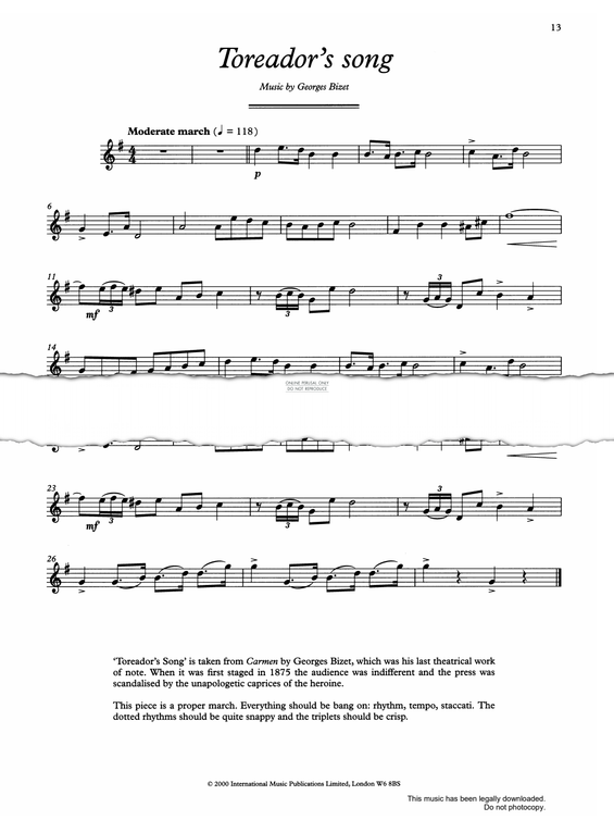 Produktgalerie: Seite 1 von 1 The Toreador's Song, Georges Bizet, Flöte, Klavier