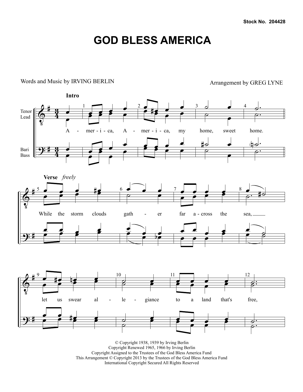 Product picture to: God Bless America (arr. Greg Lyne)