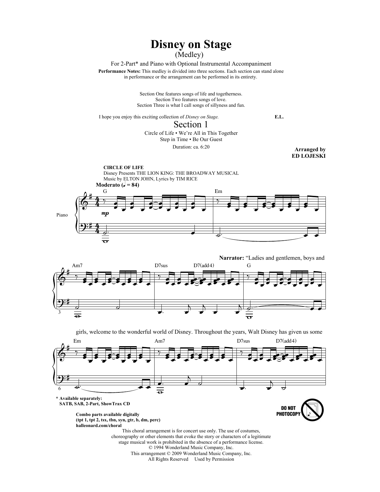 Product gallery: Page 1 of 1 Disney On Stage (Medley), Ed Lojeski
