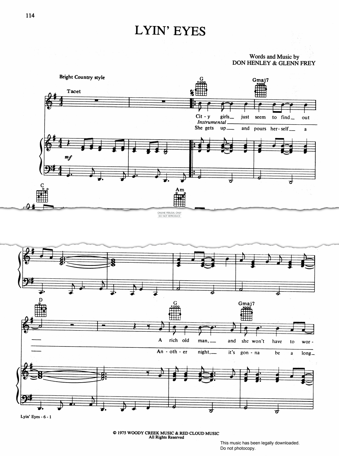 Produktgalerie: Seite 1 von 1 Lyin' Eyes, Eagles, Gesang, Gitarre, Klavier