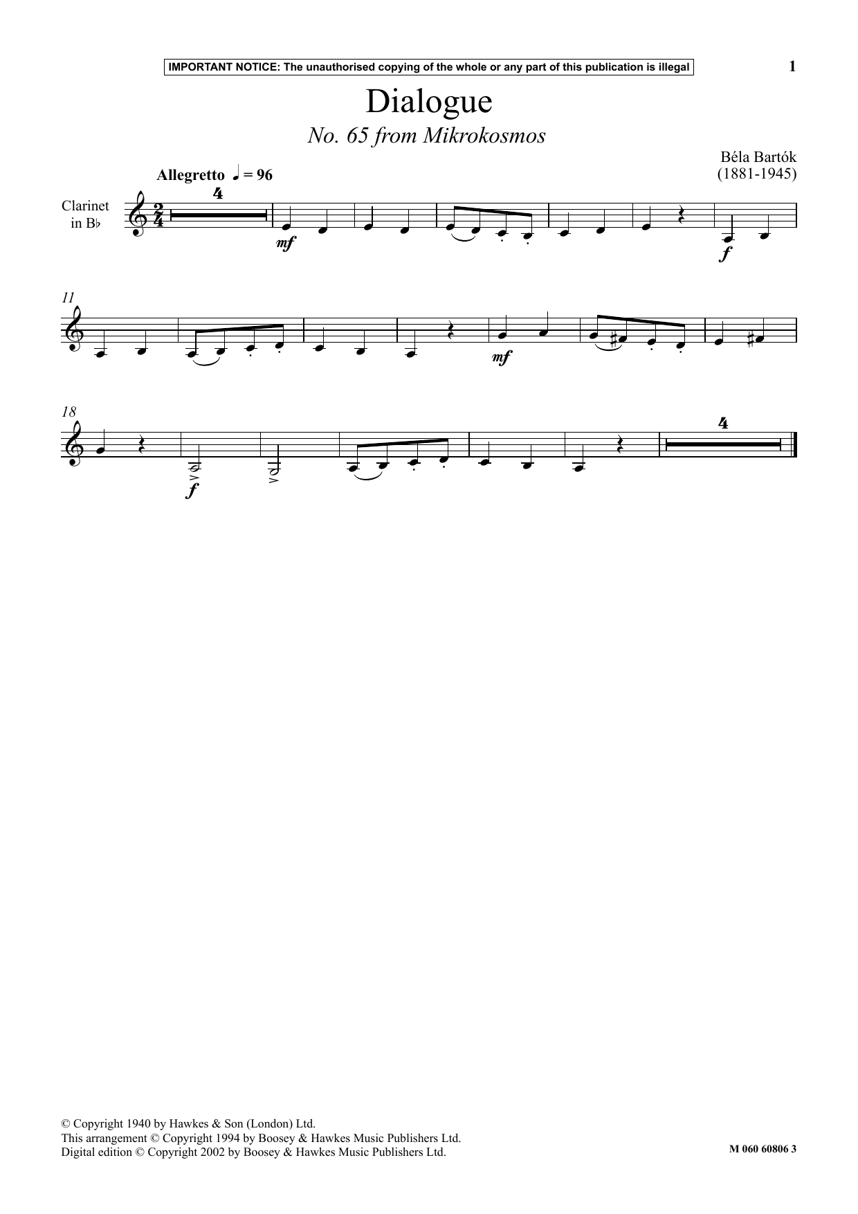 Produktbild zu: Dialogue (No. 65 from Mikrokosmos)