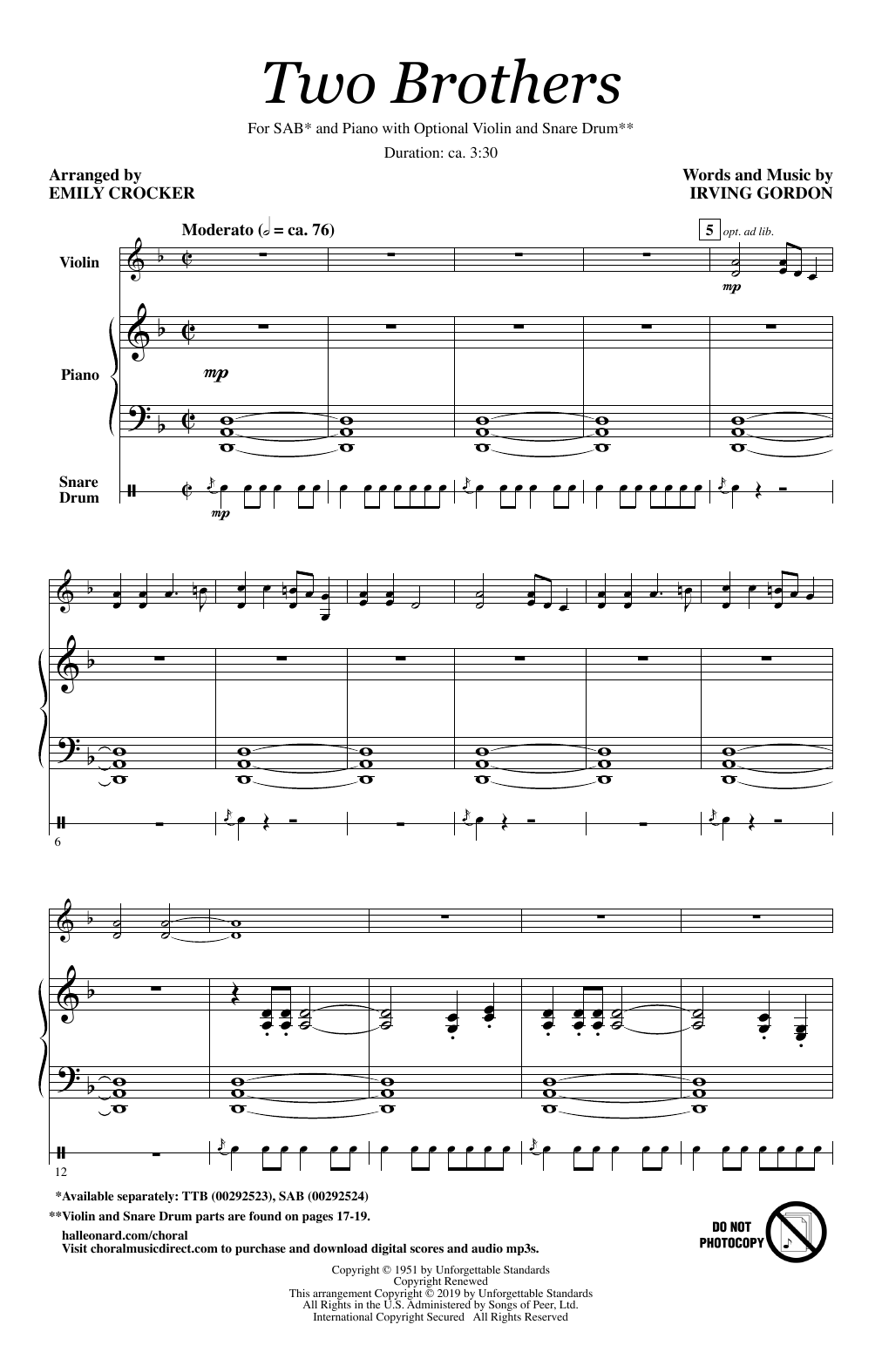 Product picture to: Two Brothers (arr. Emily Crocker)