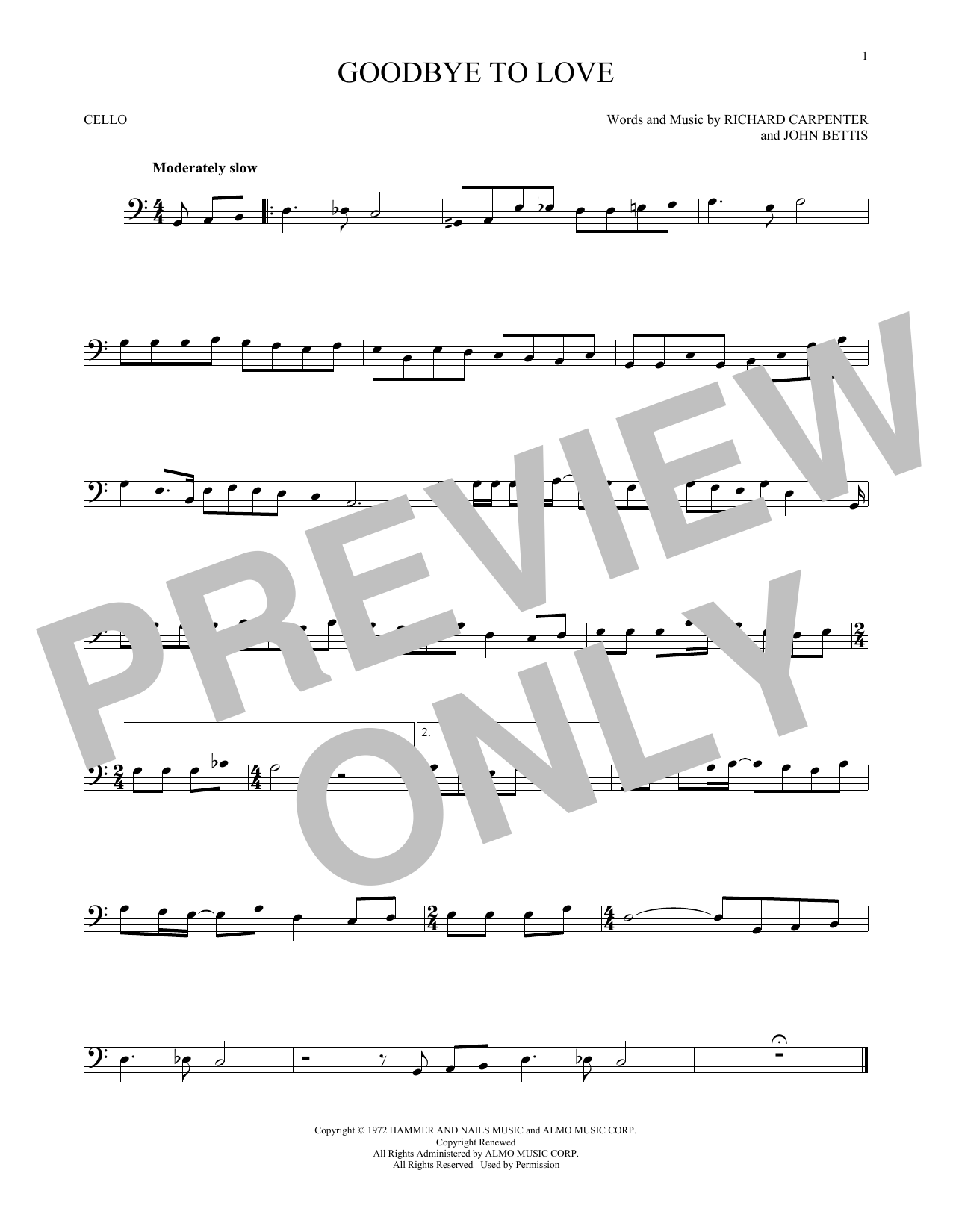 Produktgalerie: Seite 1 von 1 Goodbye To Love, Carpenters, Violoncello