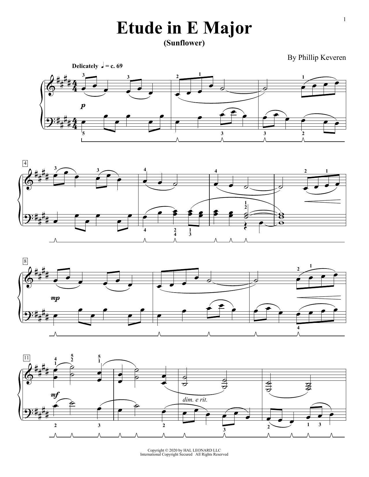 Product gallery: Page 1 of 1 Etude In E Major (Sunflower), Phillip Keveren