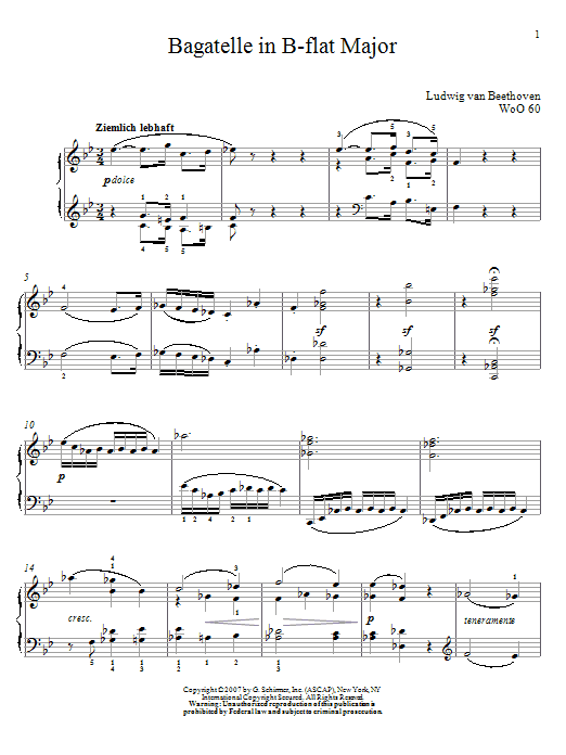 Product gallery: Page 1 of 1 Bagatelle In B-flat Major, WoO 60, Ludwig Van Beethoven