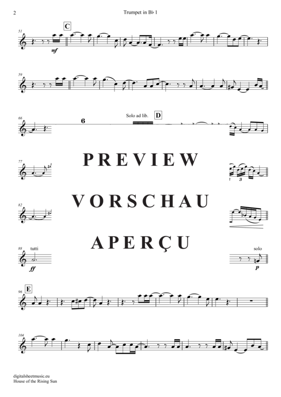 Produktgalerie: Seite 12 von 21 The House Of The Rising Sun , Animals, The, (Trompeten Trio + Klavier)