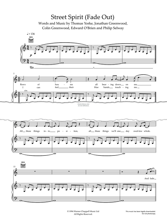 Produktgalerie: Seite 1 von 1 Street Spirit (Fade Out), Radiohead, Gesang, Gitarre, Klavier