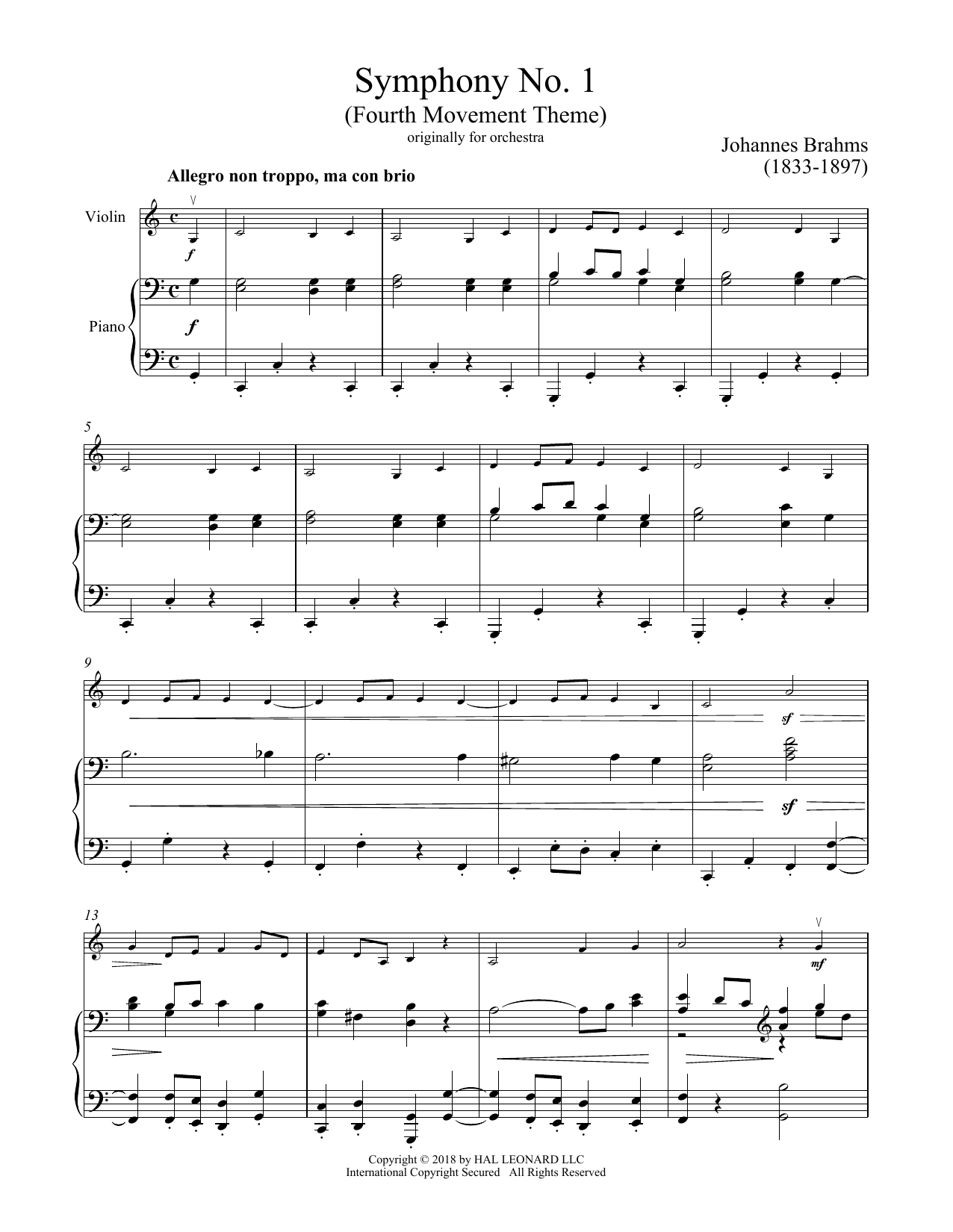 Product gallery: Page 1 of 1 Symphony No. 1 In C Minor, Fourth Movement Excerpt, Johannes Brahms