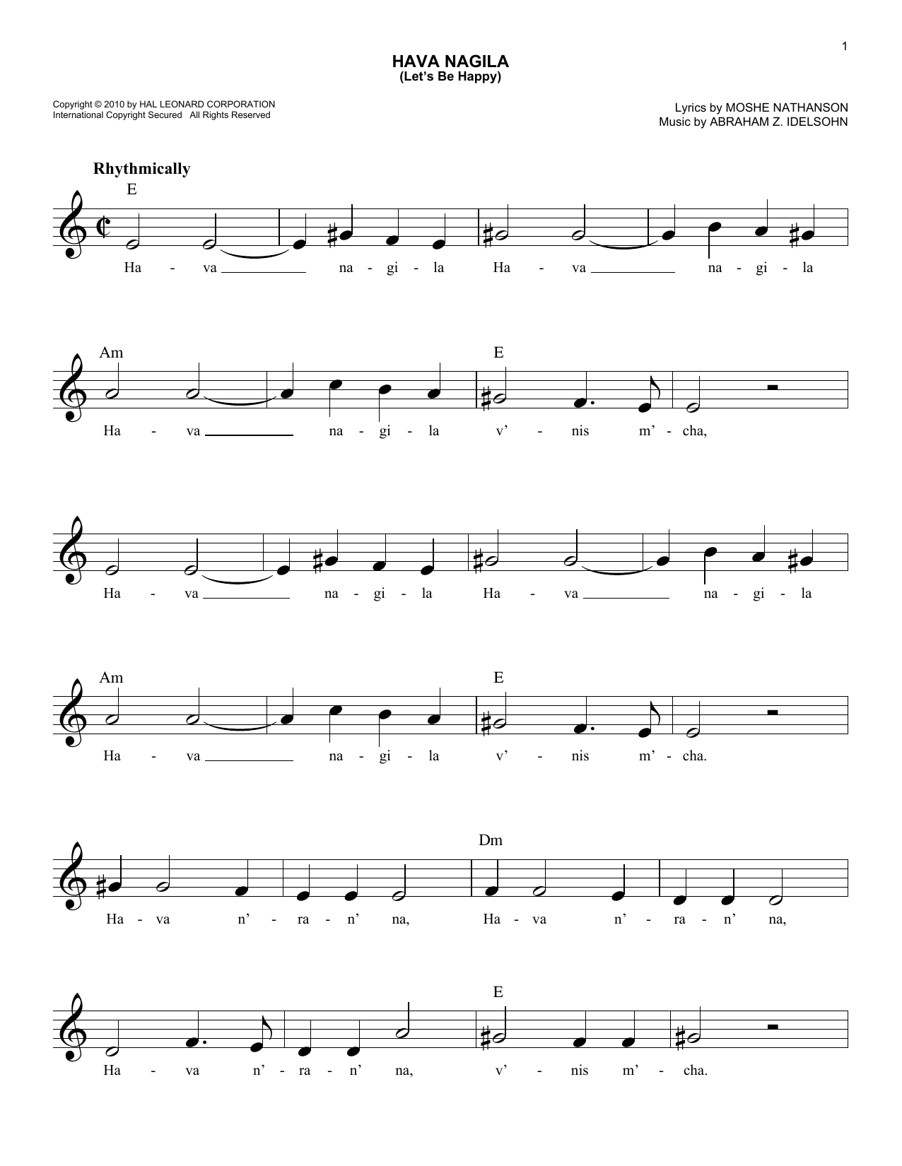 Product gallery: Page 1 of 1 Hava Nagila (Let's Be Happy), Abraham Z. Idelsohn