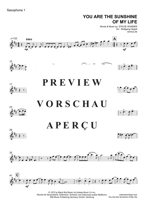 Product gallery: Page 5 of 8 You Are the Sunshine of My Life , Wonder, Stevie, (Saxophone duet SS/AA/TT/BB)