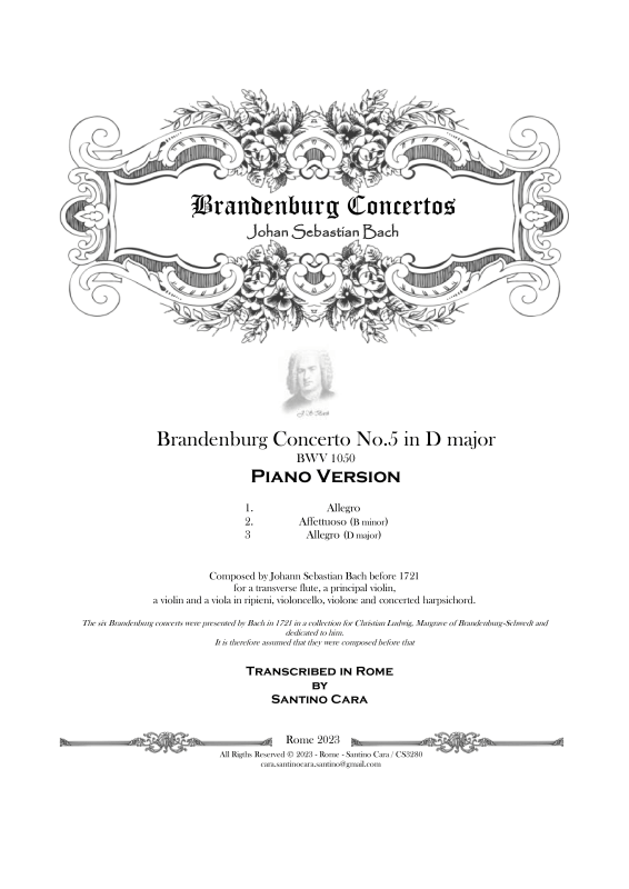 cover: Brandenburg Concerto No. 5 in D major BWV 1050, , Solo Piano