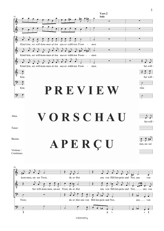 gallery: Sei willkommen, Jesulein (aus: Fest-, Buß- und Danklieder), , (5 Vokalstimmen, 2 Violinen und Continuo)