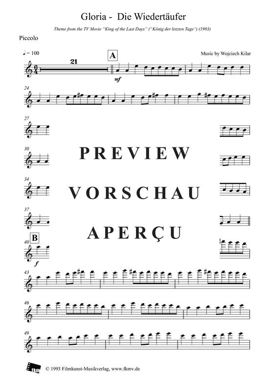 Product picture to: König der letzten Tage - Gloria: PiccoloAus dem Film "König der letzten Tage"