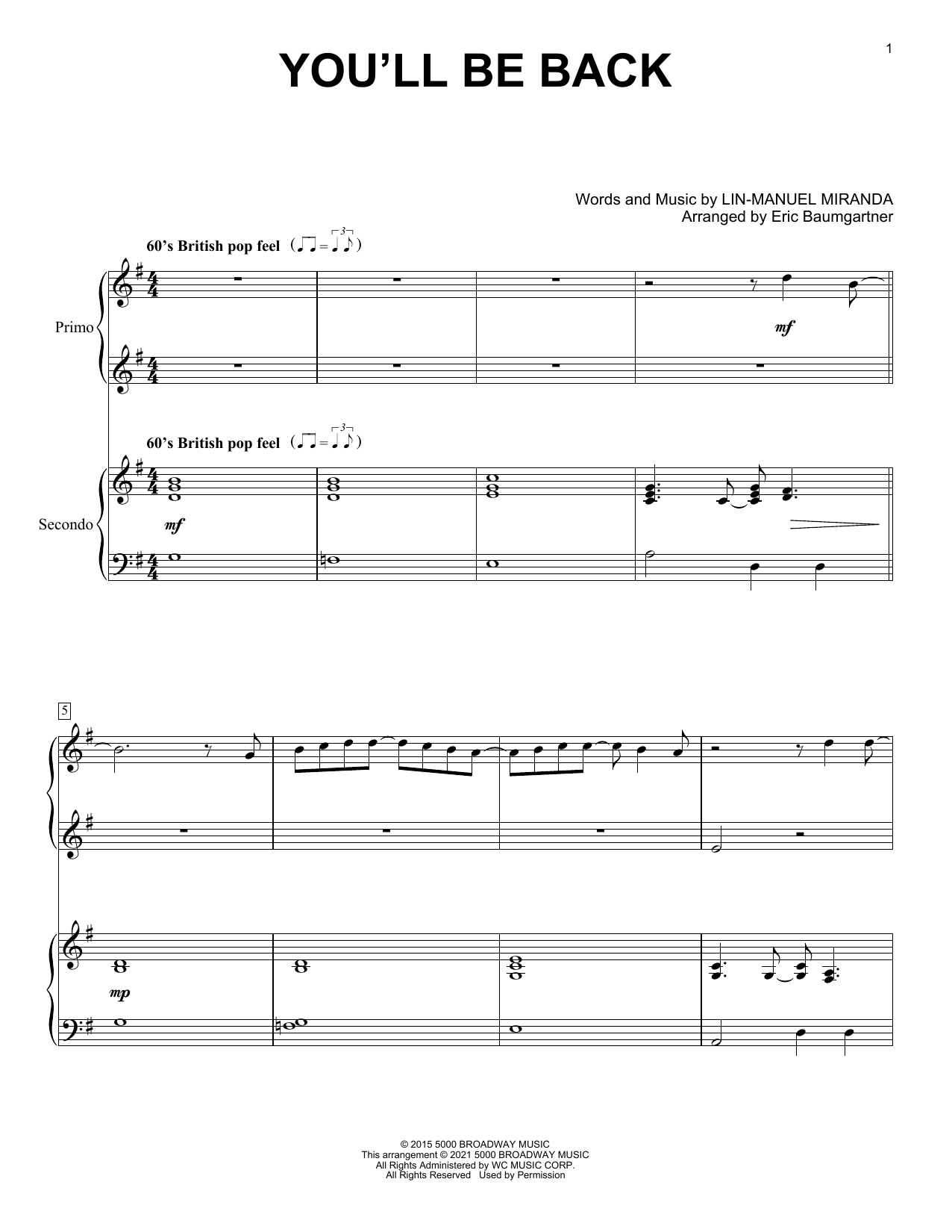 Product picture to: You'll Be Back (from Hamilton) (arr. Eric Baumgartner)