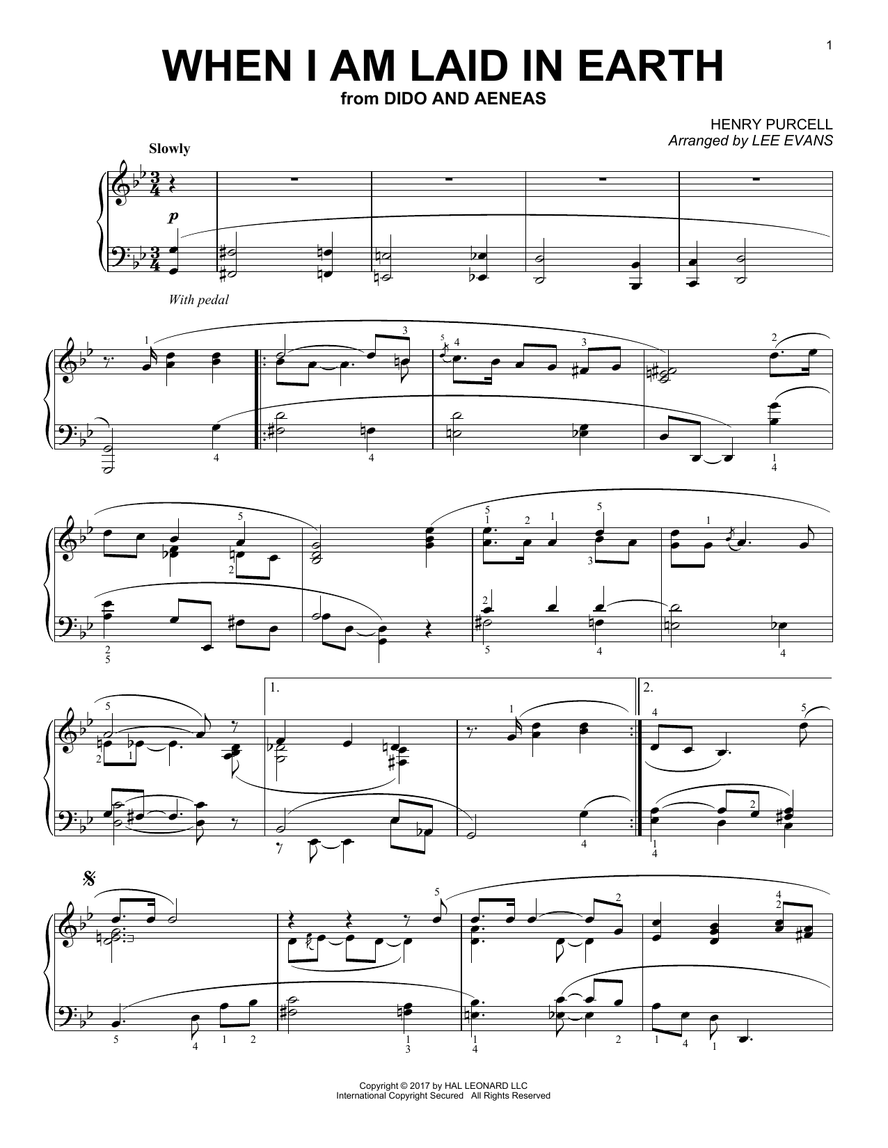 Product gallery: Page 1 of 1 When I Am Laid In Earth (arr. Lee Evans), Henry Purcell