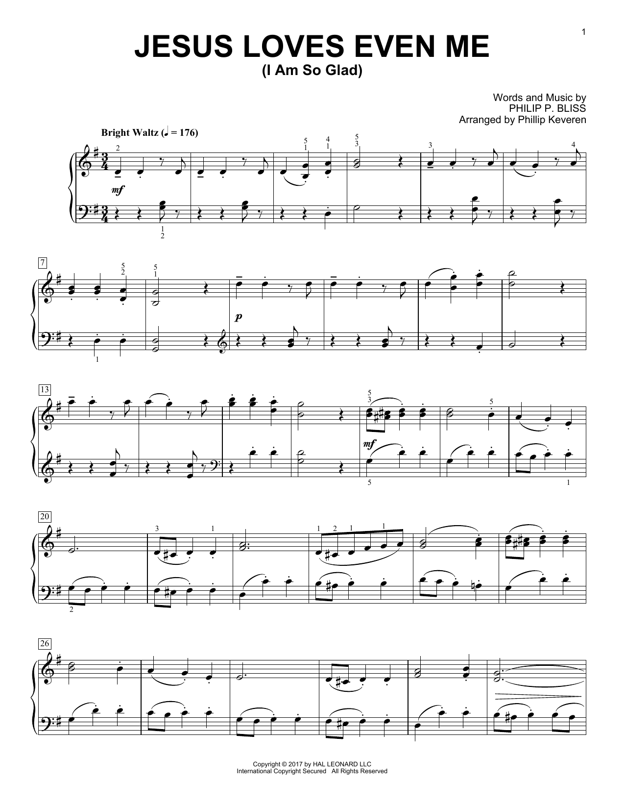 Product gallery: Page 1 of 1 Jesus Loves Even Me (I Am So Glad) (arr. Phillip Keveren), Philip P. Bliss
