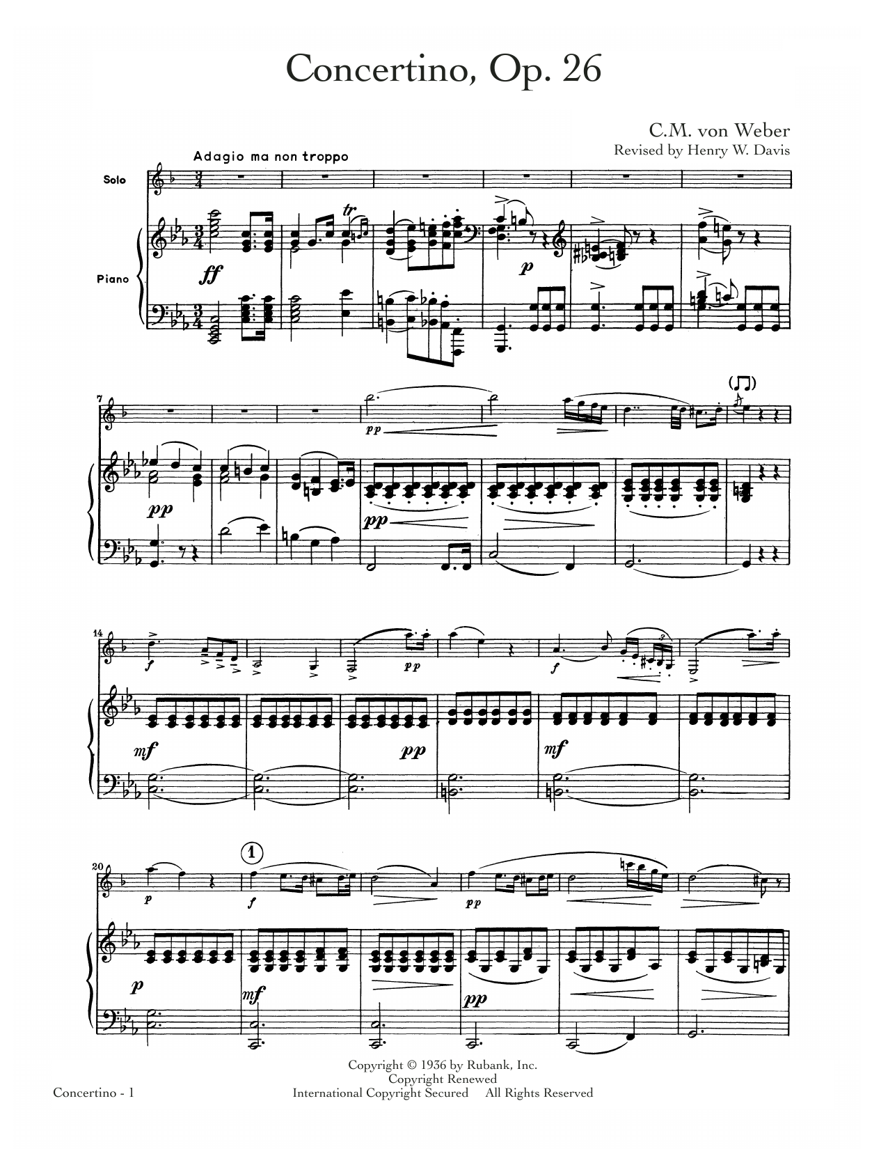 Product gallery: Page 1 of 1 Concertino, Op. 26, C.M. von Weber