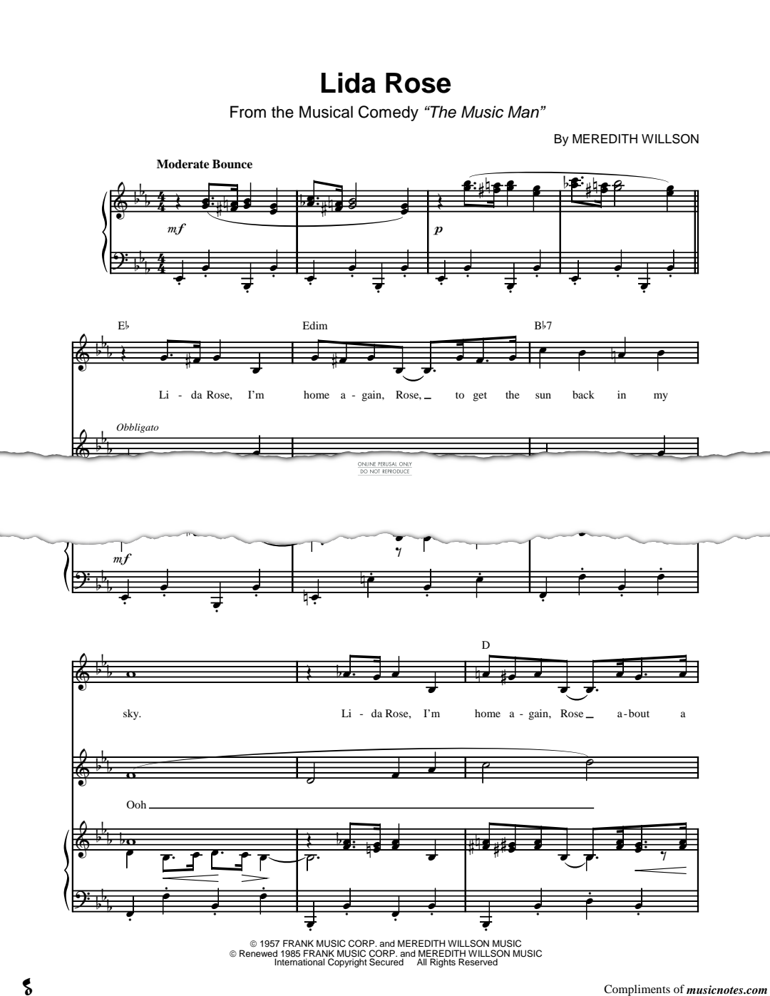 Produktgalerie: Seite 1 von 1 Lida Rose (from 'The Music Man'), Meredith Willson, Gesang, Gitarre, Klavier