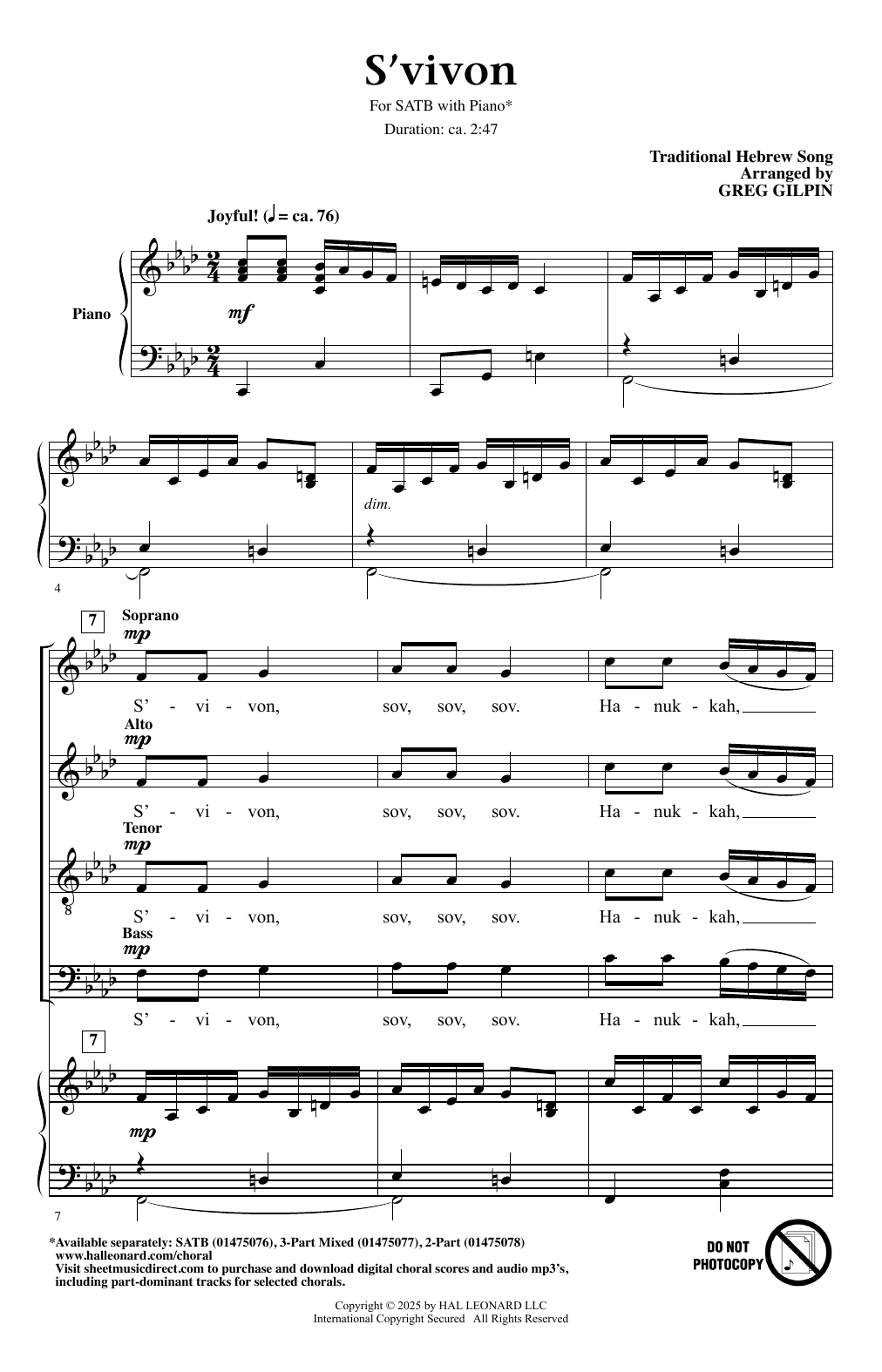 Produktgalerie: Seite 1 von 1 S'vivon (arr. Greg Gilpin), Traditional Hebrew Song, Chor