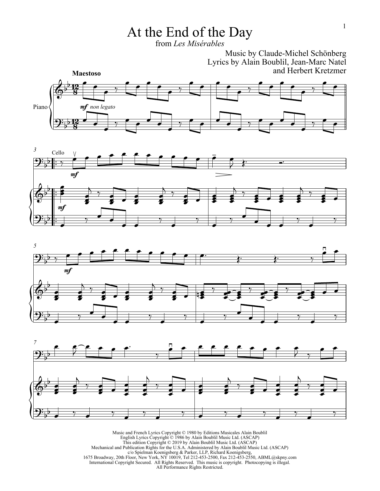 Produktgalerie: Seite 1 von 1 At The End Of The Day (from Les Miserables), Boublil and Schonberg, Klavier, Violoncello