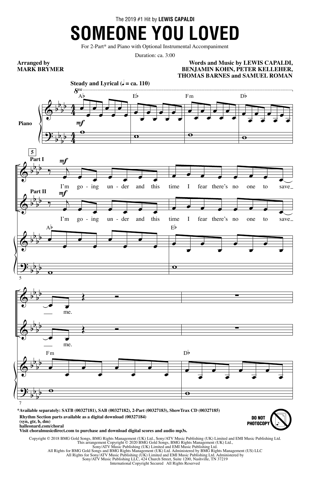 Produktgalerie: Seite 1 von 1 Someone You Loved (arr. Mark Brymer), Lewis Capaldi, Chor
