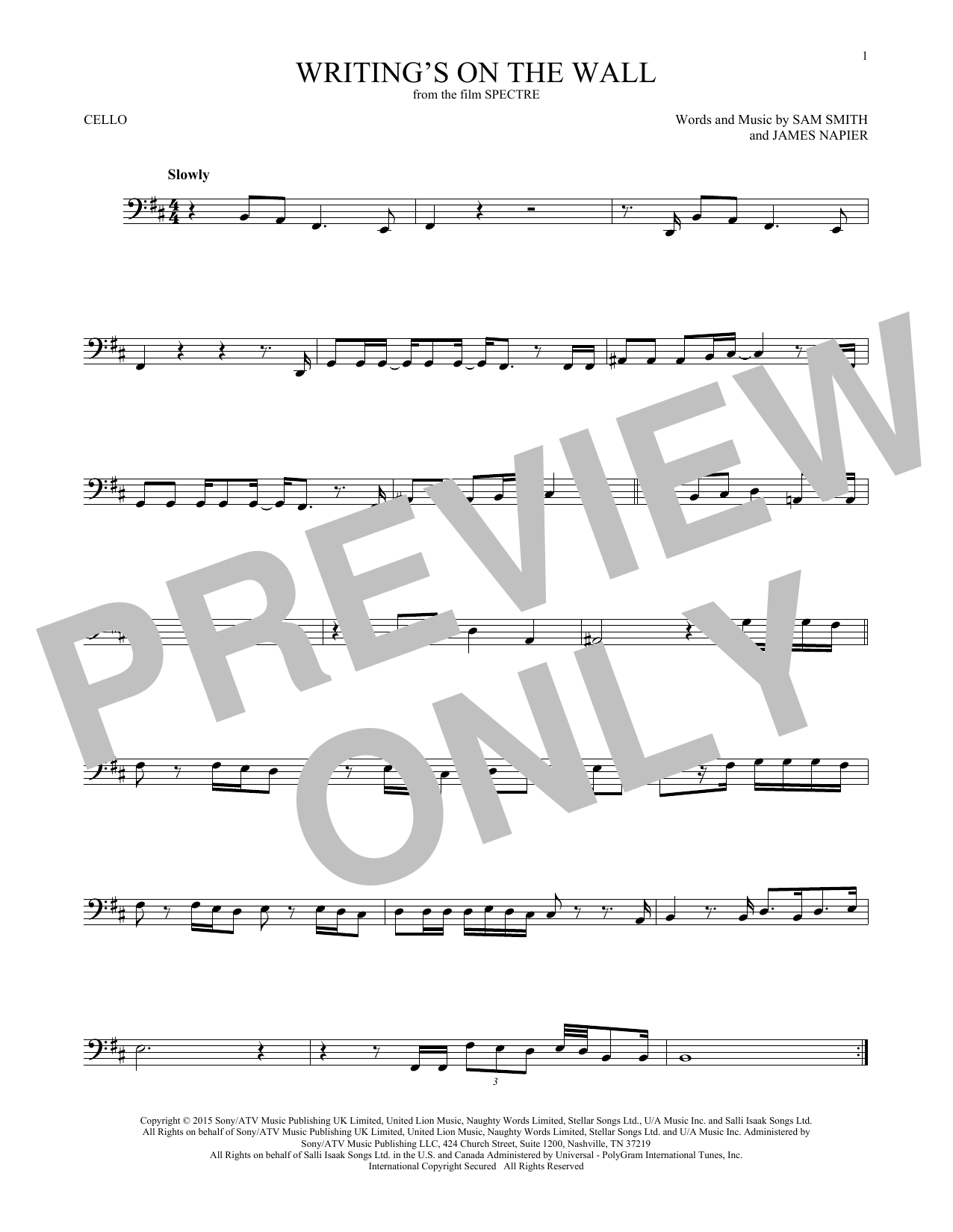 Produktgalerie: Seite 1 von 1 Writing's On The Wall, Sam Smith, Violoncello