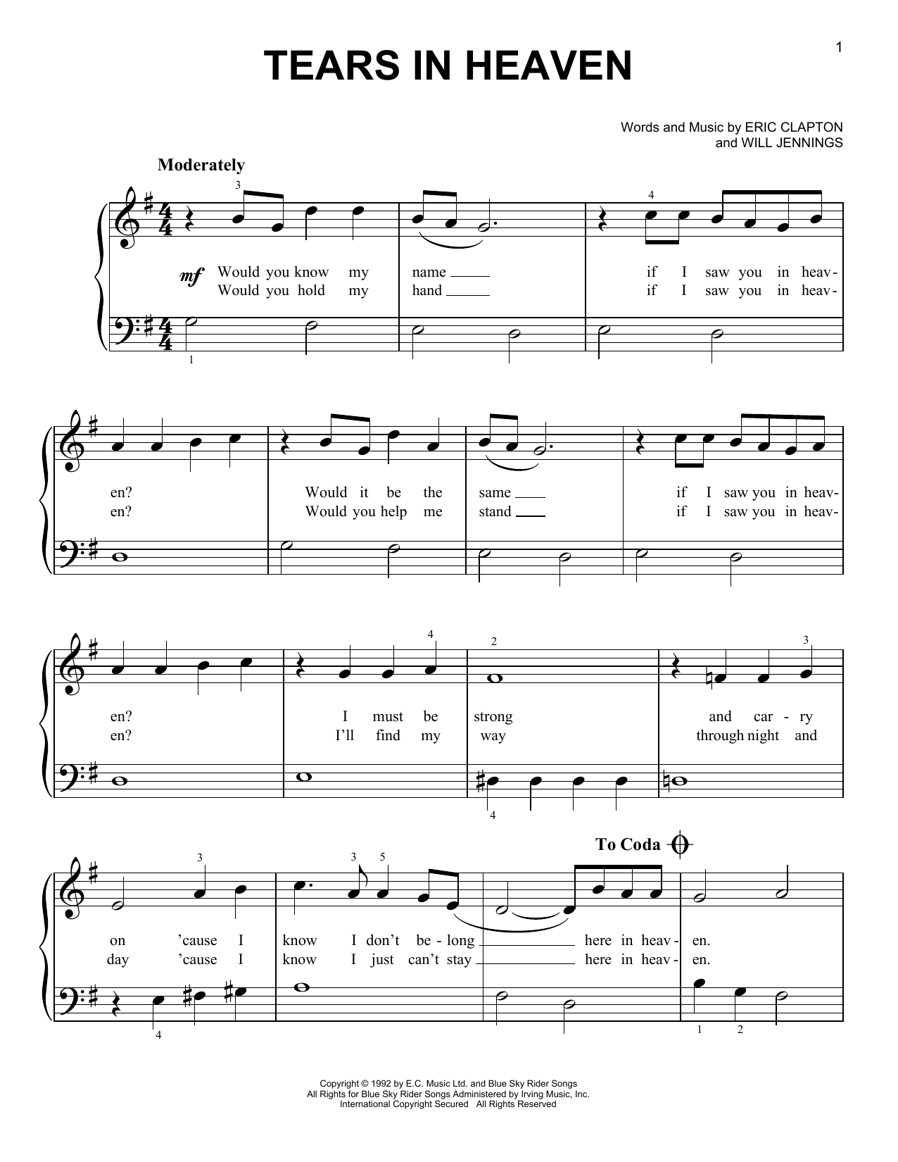Produktgalerie: Seite 1 von 1 Tears In Heaven, Eric Clapton, Klavier