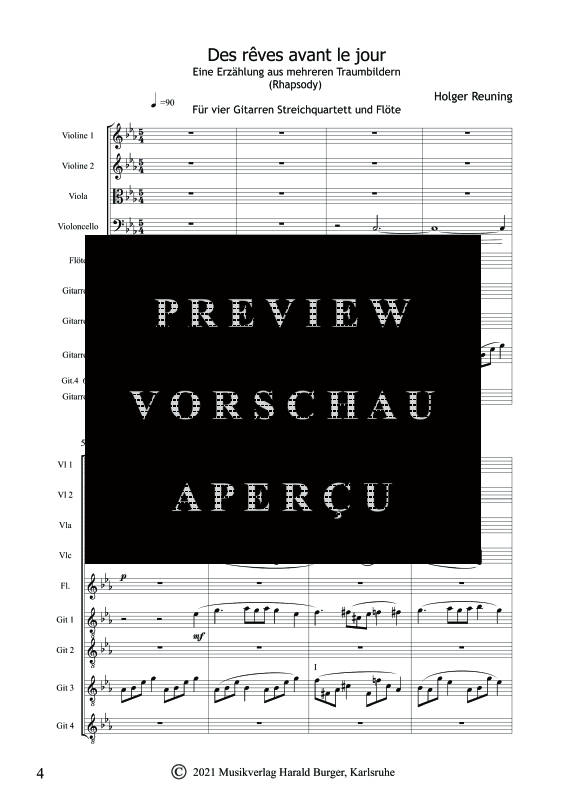 gallery: Des rêves avant le jour, , Gemischtes Ensemble für 4 Gitarren, Flöte und Streichquartett