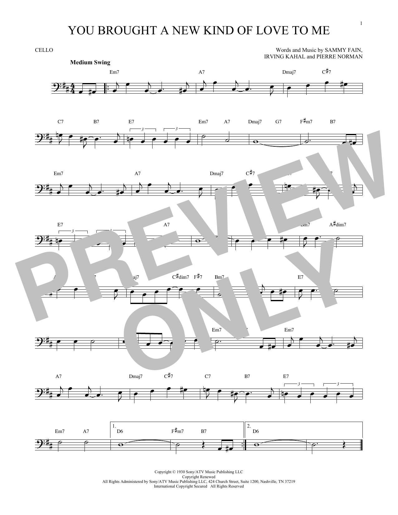 Produktgalerie: Seite 1 von 1 You Brought A New Kind Of Love To Me, Sammy Fain, Violoncello