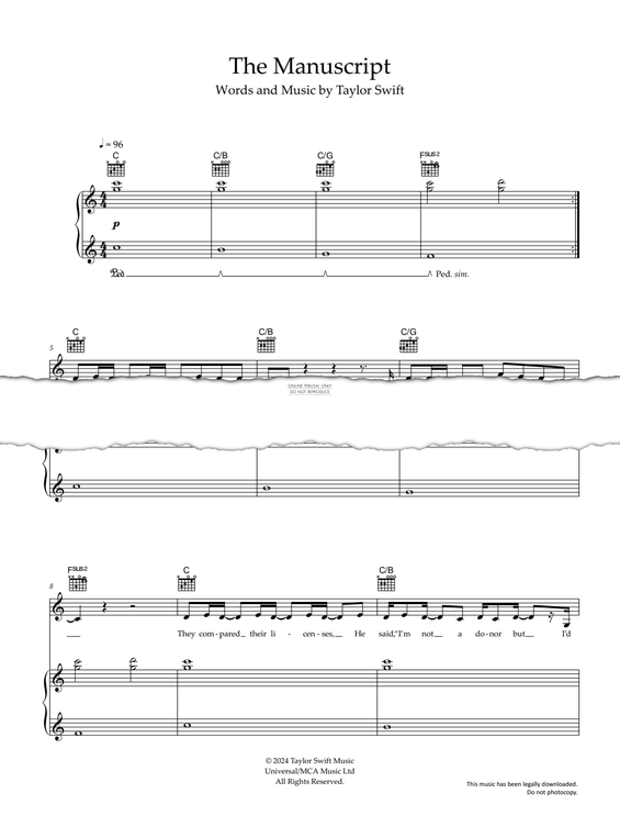 Produktgalerie: Seite 1 von 1 The Manuscript, Taylor Swift, Gesang, Gitarre, Klavier