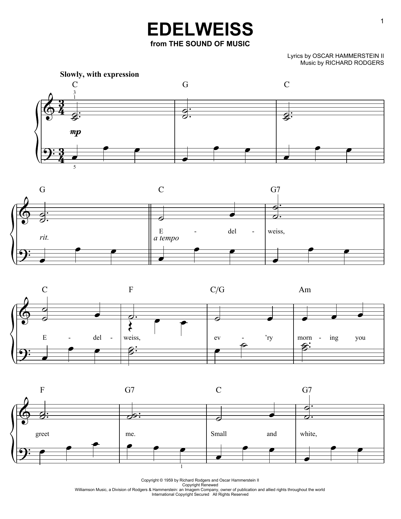 Produktgalerie: Seite 1 von 1 Edelweiss (from The Sound of Music), Rodgers & Hammerstein, Klavier