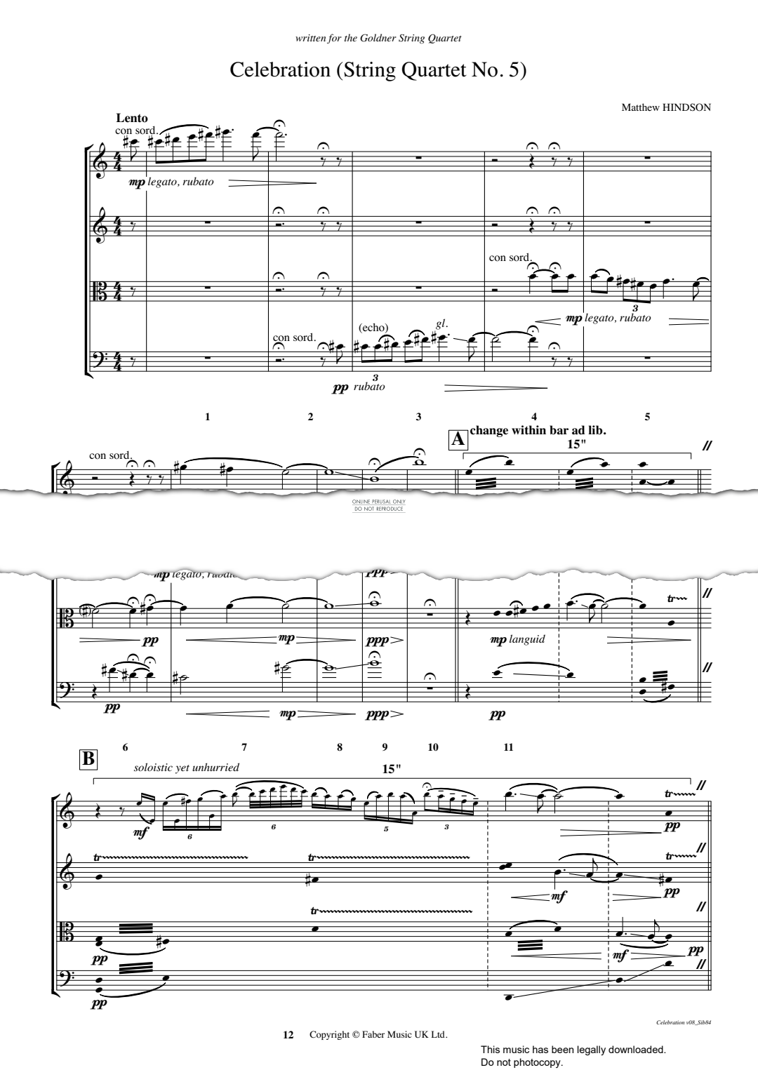 Produktgalerie: Seite 1 von 1 Celebration (String Quartet No 5), Matthew Hindson, Quartett