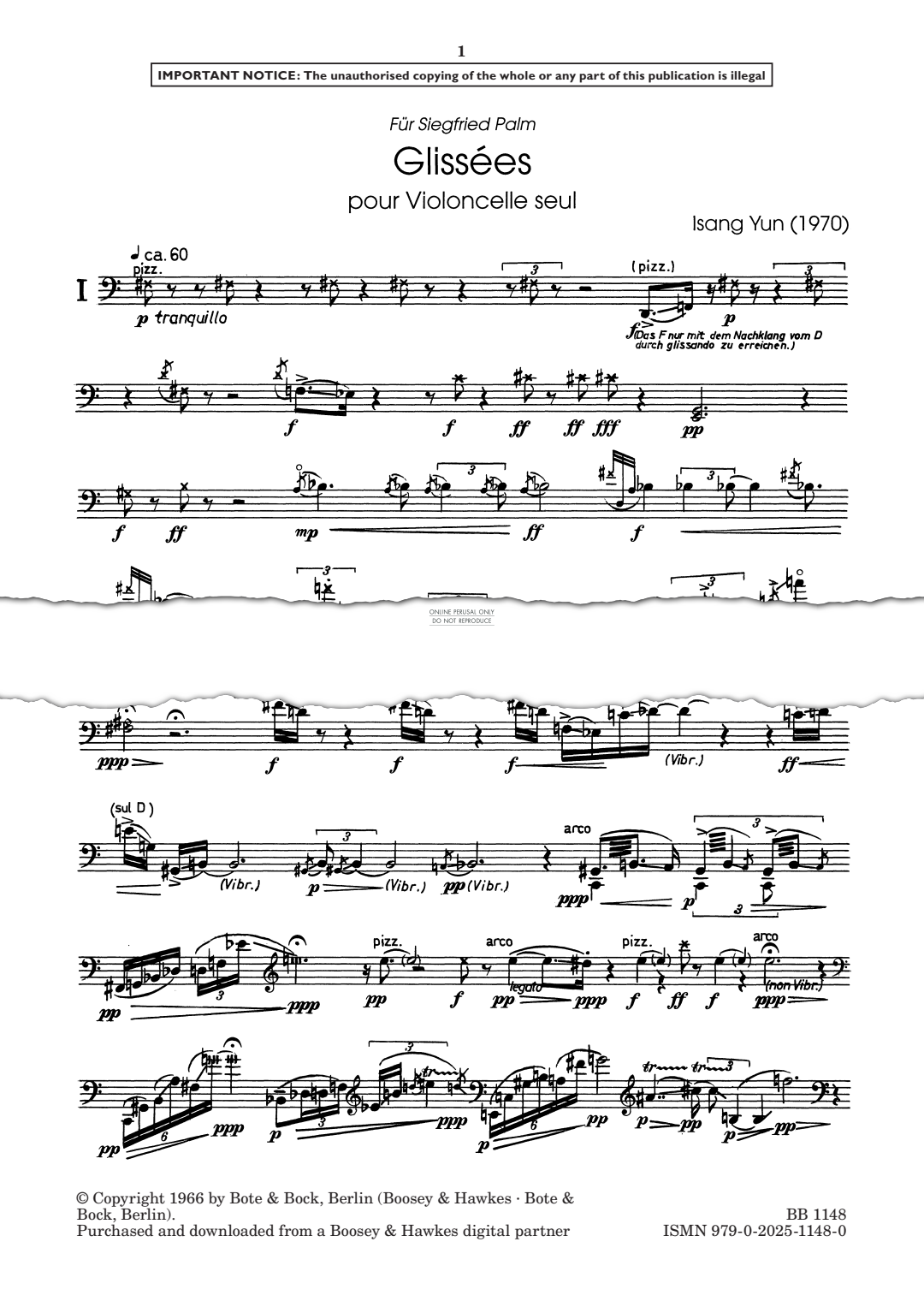 Produktgalerie: Seite 1 von 1 Glissées, Isang Yun, Violoncello