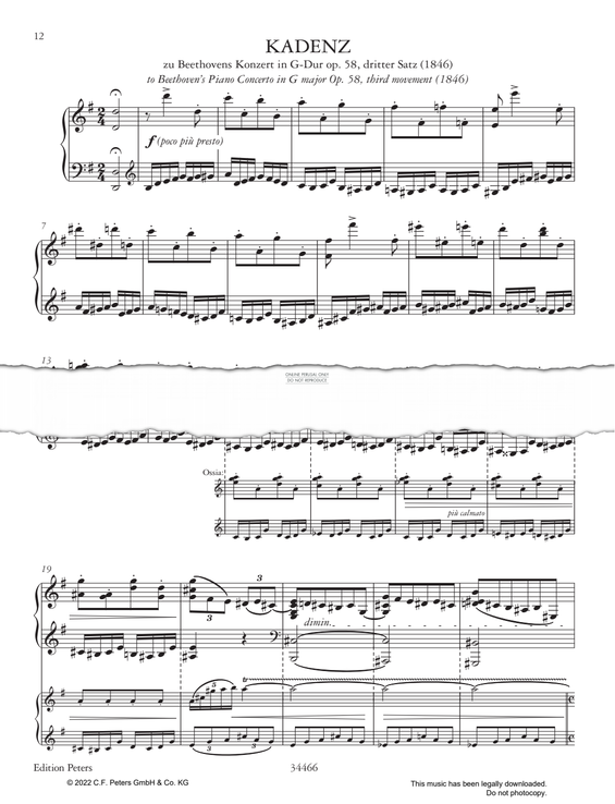Produktgalerie: Seite 1 von 1 Cadenza to Beethoven's Piano Concerto in G Major Op.58, third movement, Clara Schumann, Klavier