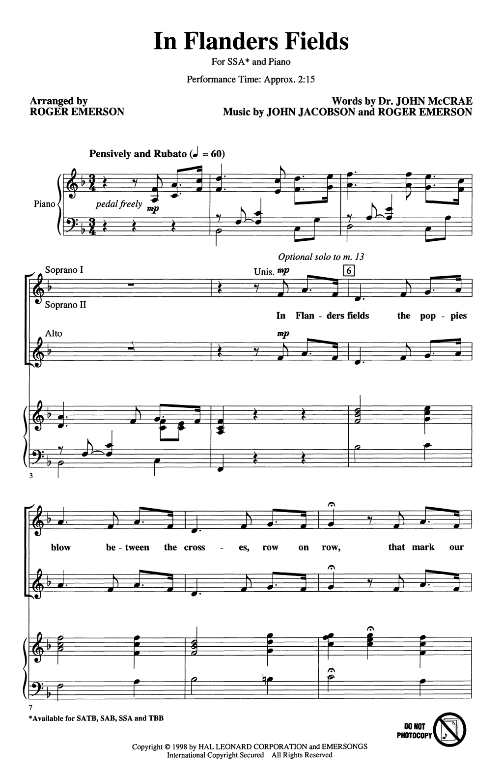 Produktgalerie: Seite 1 von 1 In Flanders Fields, Roger Emerson & John Jacobson, Chor