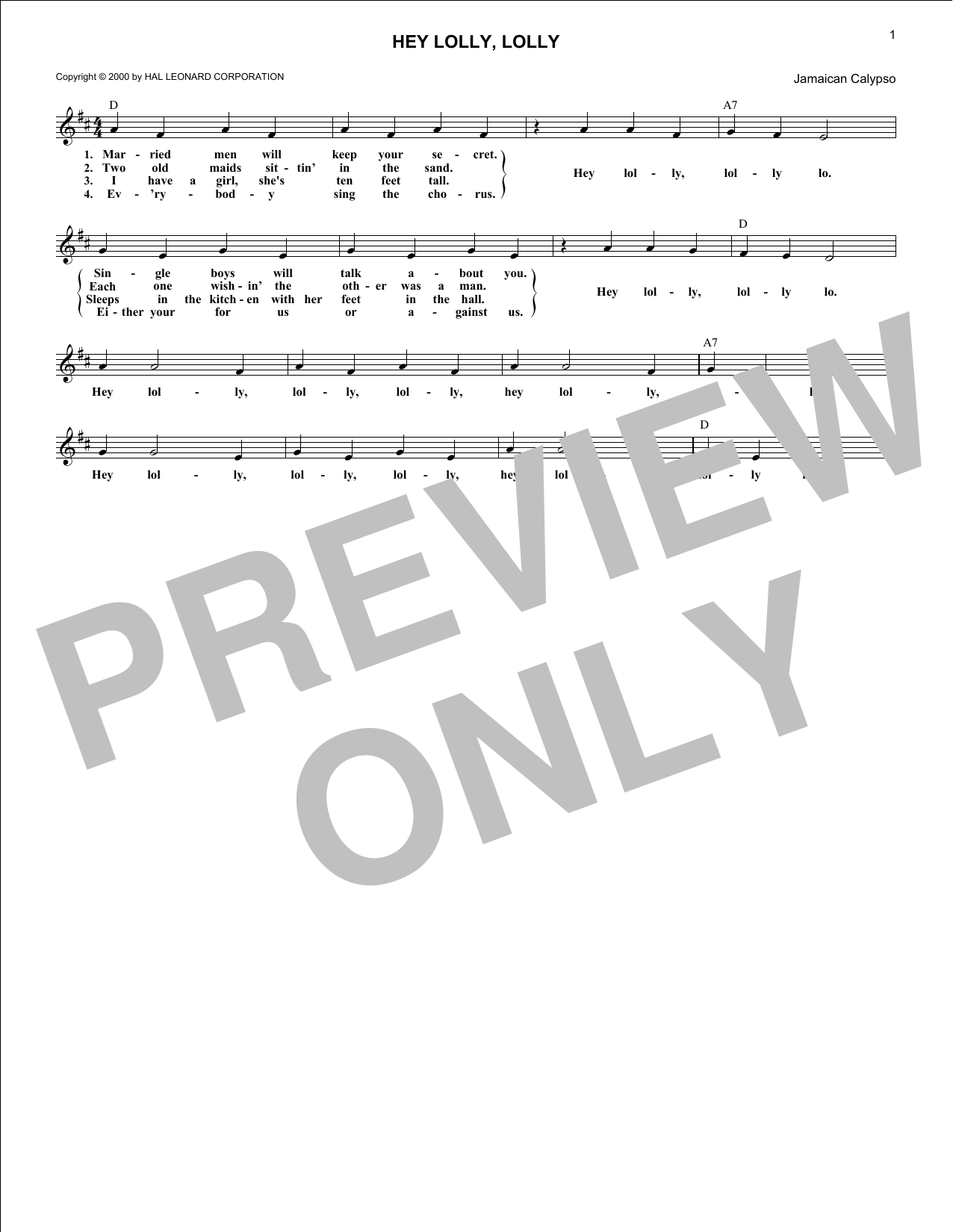 Product gallery: Page 1 of 1 Hey Lolly, Lolly, Traditional Calypso Song