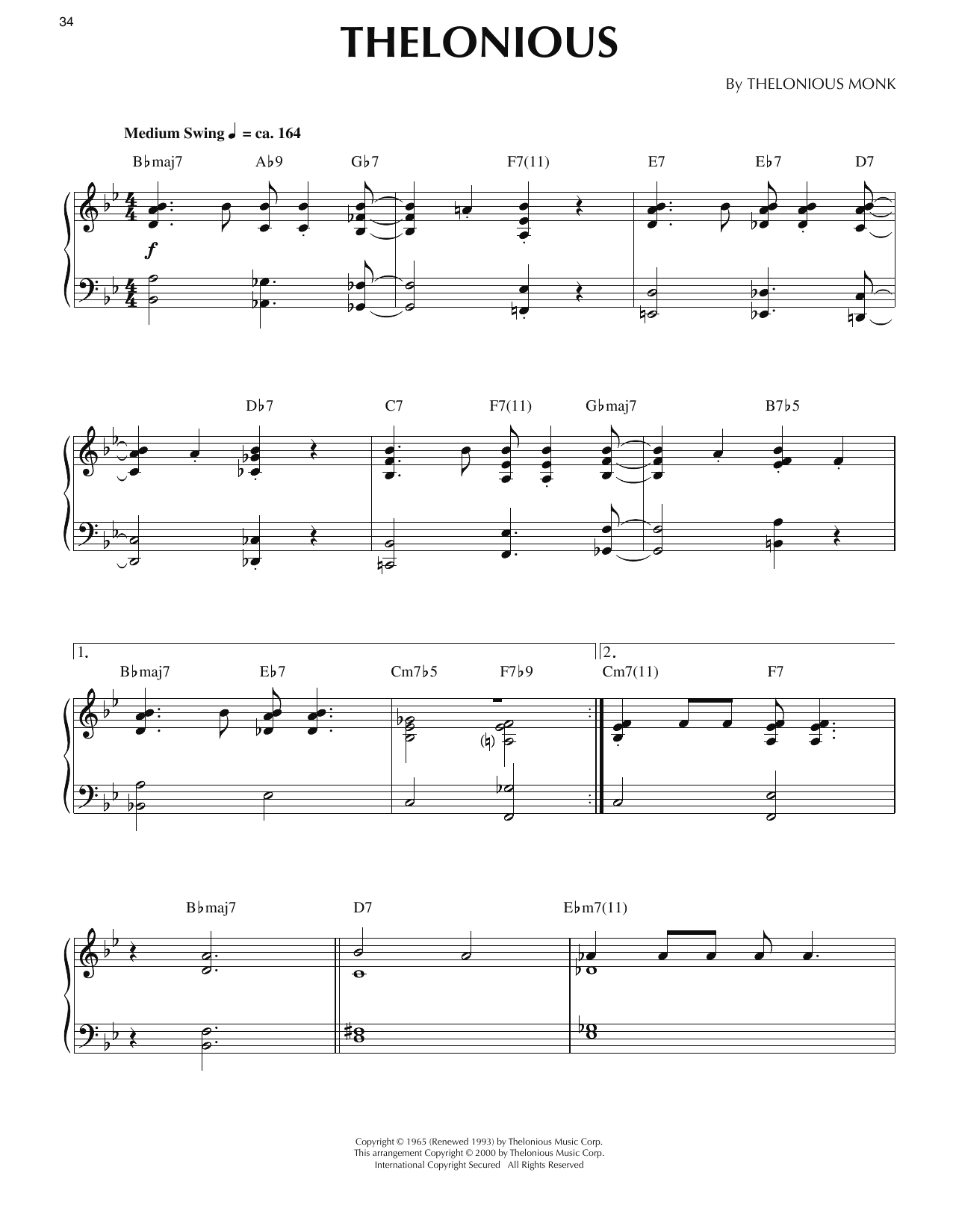 Produktgalerie: Seite 1 von 1 Thelonious (arr. Ronnie Mathews), Thelonious Monk, Klavier