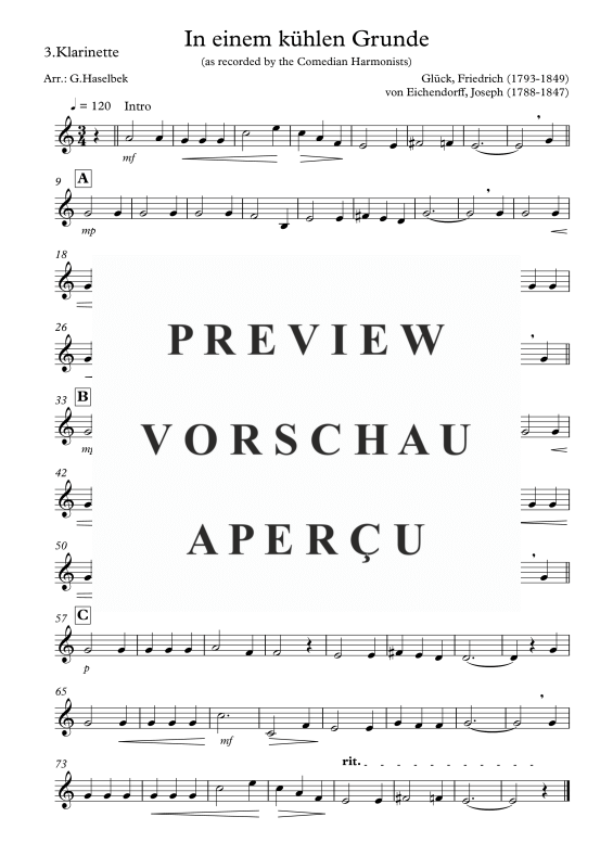 Produktgalerie: Seite 7 von 8 In einem kühlen Grunde, , Klarinettenquartett