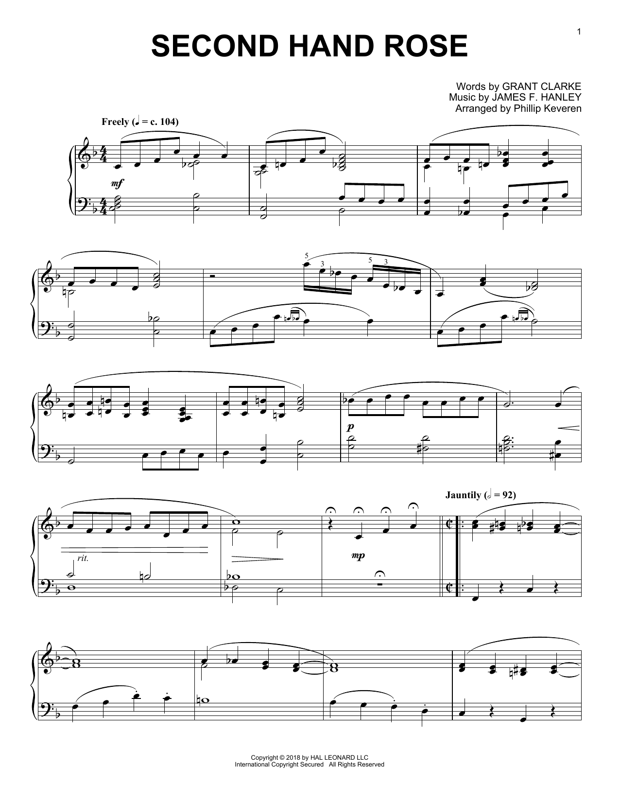 Product gallery: Page 1 of 1 Second Hand Rose [Jazz version] (arr. Phillip Keveren), Grant Clarke