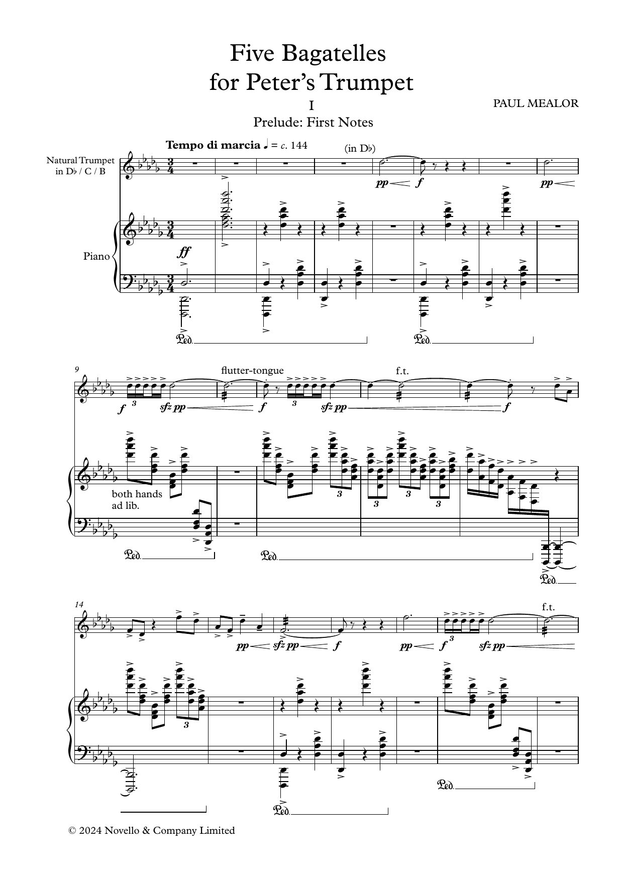 Produktgalerie: Seite 1 von 1 Five Bagatelles for Peters Trumpet, Paul Mealor, Horn, Klavier