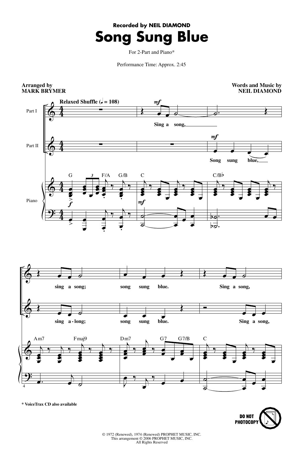 Product picture to: Song Sung Blue (arr. Mark Brymer)