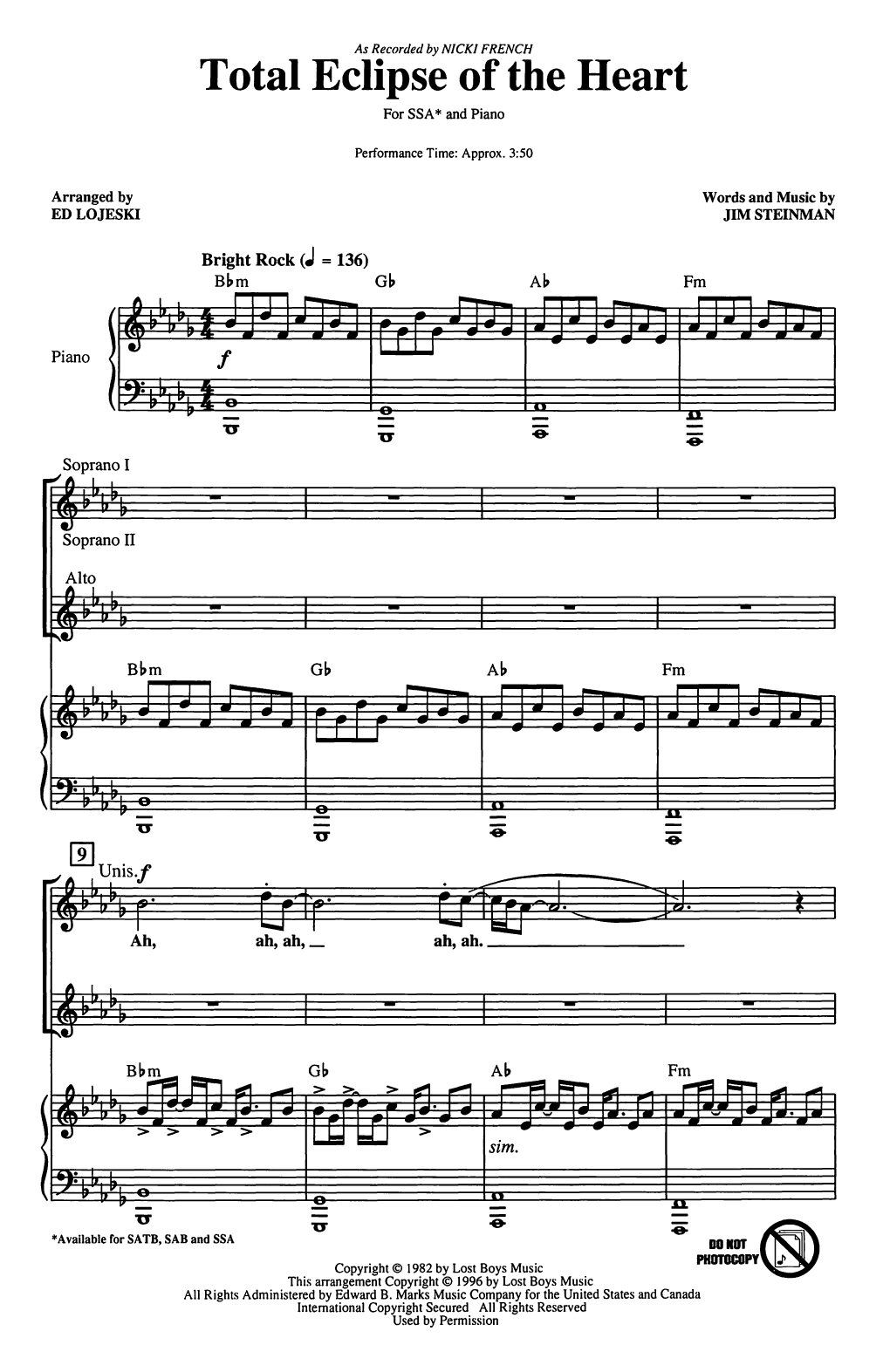Produktgalerie: Seite 1 von 1 Total Eclipse Of The Heart (arr. Ed Lojeski), Nicki French, Chor
