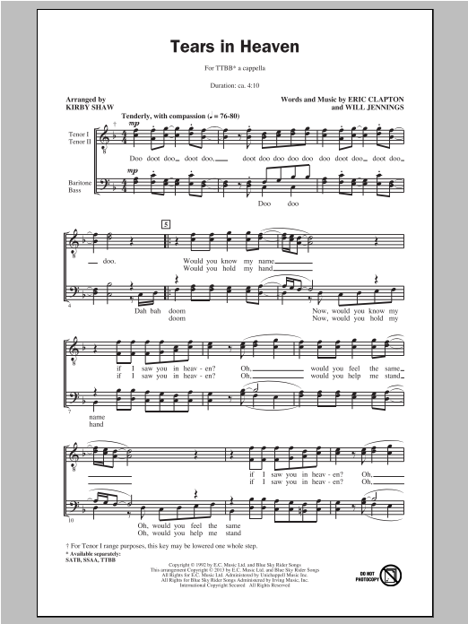 Produktgalerie: Seite 1 von 1 Tears In Heaven (arr. Kirby Shaw), Eric Clapton, Chor