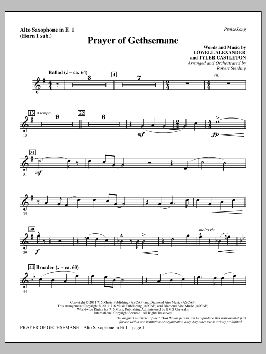 Product picture to: Prayer Of Gethsemane - Alto Sax 1 (sub. Horn 1)
