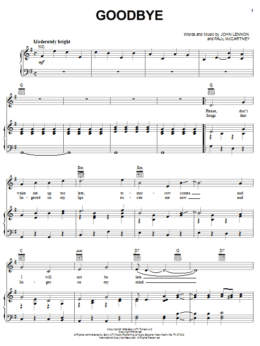 Produktgalerie: Seite 1 von 1 Goodbye, The Beatles, Gesang, Gitarre, Klavier