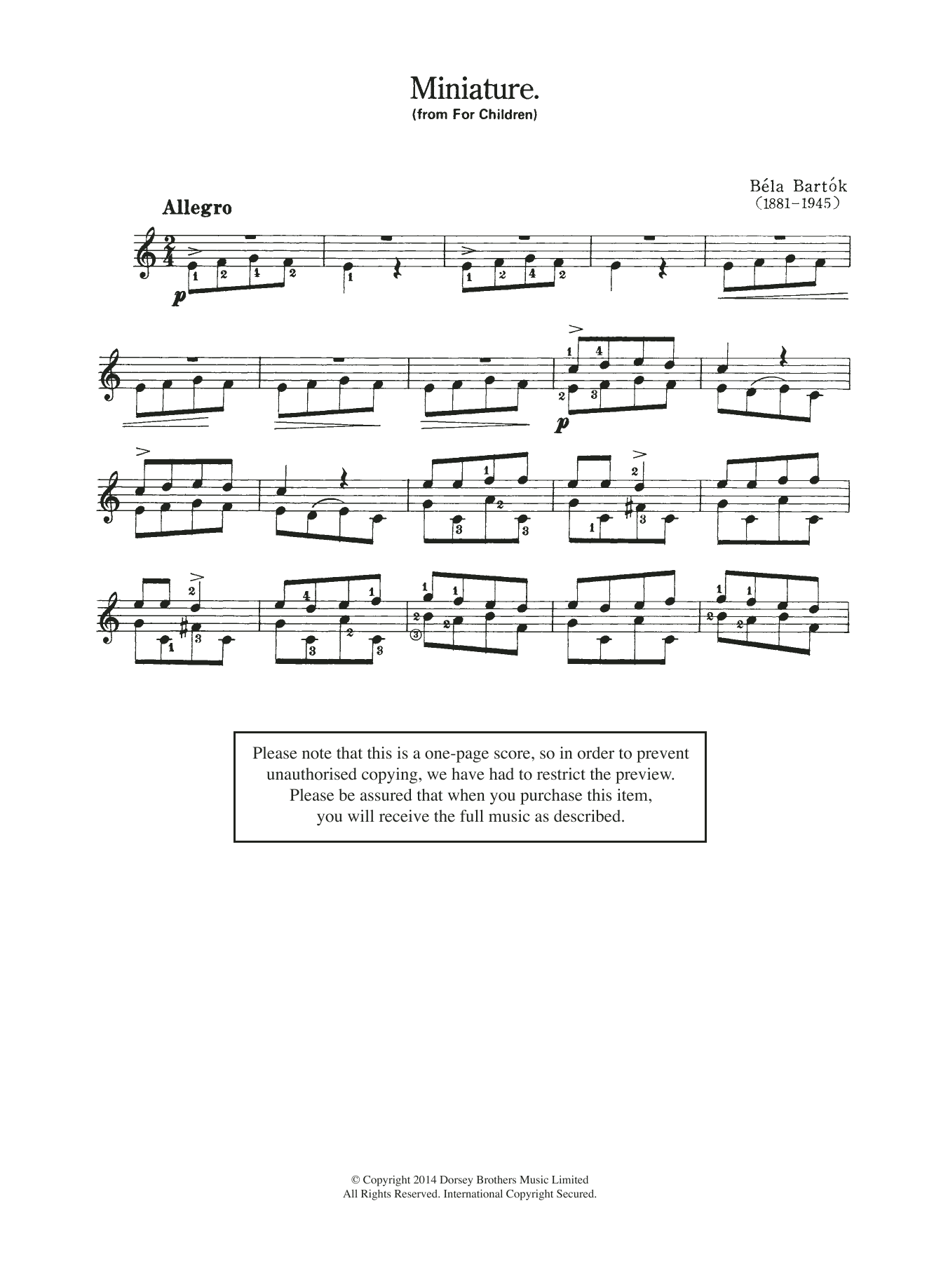 Produktbild zu: Miniature (From 'For Children')